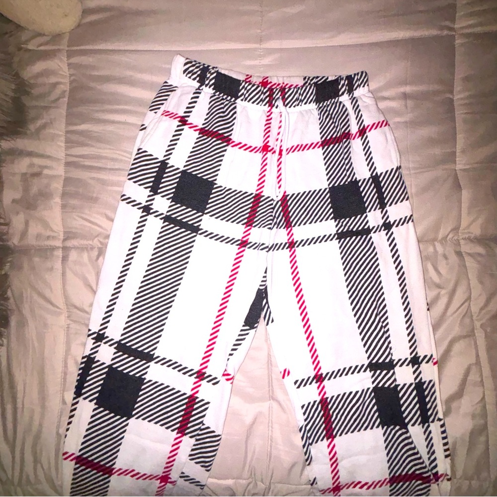 plaid red black and white soft pajama pants
